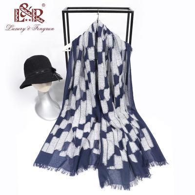 China 2022 Winter Female Cotton Jacquard Cotton Pashmina Plaid Warm Scarf For Women for sale