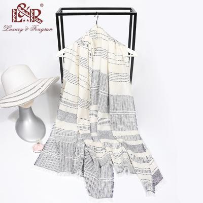 China 2022 Autumn Winter Women Stripe Luxury Canvas Scarf 47%Cotton 53% Cotton Brand for sale