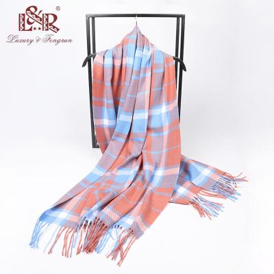 China Winter Pashmina Shawls Rainbow Bufanda Women Plaid Scarf New Cotton Furry Thick Cashmere Wraps for sale