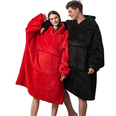 China Wholesale 100% Polyester Soft Sherpa Fleece Hoodie Oversized Wearable Adult Wearable Blanket Sweatshirt Hooded Blanket for sale