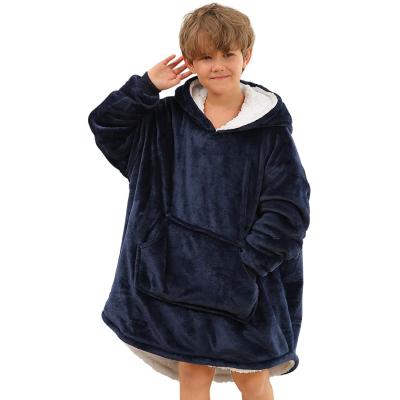 China Oversized Wearable Hoodie Blanket For Kids Wearable Covering Sweatshirt With Microfiber And Sherpa Warm Hoodie Blanket for sale