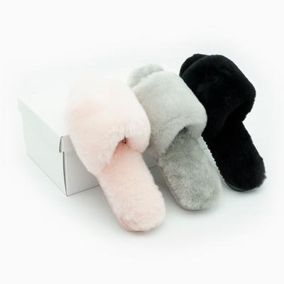 China Damping 2021 new type of cross sheepskin slippers for women with stocking hair, CIA celebrity hair women casual slippers for sale