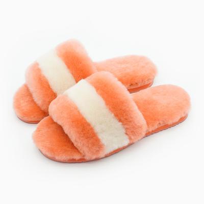 China Cushioning Wholesale Custom Warmlab Logo Fluffy Fur Comfort Flexible Outsole Home Slide Slippers for sale