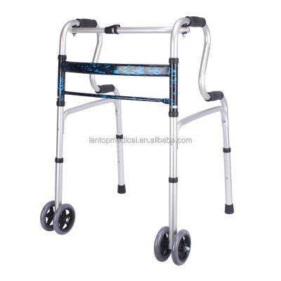 China Factory Adjustable Custom Aluminum Frame 5 Tiers Legs Elderly 4 Legs Walking Aids Rollator Walker For Adults With Wheel for sale