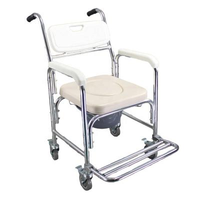 China Hot Selling Aluminum/HD-PE Health Products Toilet Wheelchair Shower Commode Chair With Wheels for sale