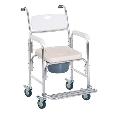 China High Quality Aluminum/HD-PE Aluminum/HD-PE Hospital Patient Toilet Transfer Chair Commode Wheelchair With Commode Seat for sale