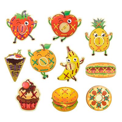 China Kidewan 35pcs Fruit Food String and Cards Montessori Activity Match Rope Sewing Yarn Lacing Boards Craft for Kids Learning Toy TS10033 for sale