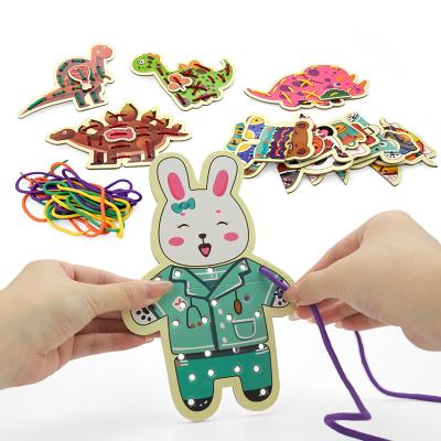 China Creative Kidewan Montessori Diy Yarn Board Lacing Dinosaurs and Animals Toys 40Pcs String Lacing Boards for Boys Girls TS10032 for sale