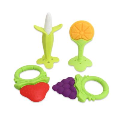 China Dropshipping New BPA Free Eco-Friendly Banana Organic Infant Berry Fruit Chewable Teether Set Toy Silicone Baby Sensory Teether for sale