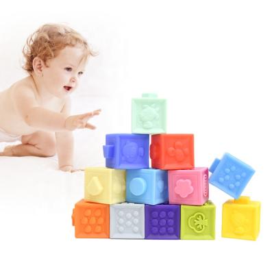 China Dropshipping Eco-Friendly Soft Squeeze Stacking Building Block Infant Baby Toddler Educational Sensory Toy Set of 12 991130016 for sale