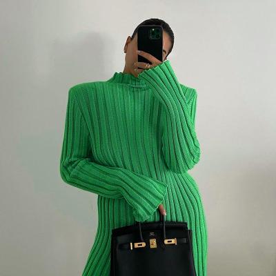 China Anti-static Epaulets Women Drop Sweaters Green Midi Sweater Dress Women Clothing for sale