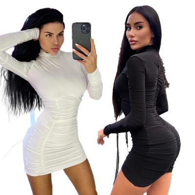 China 2021 fall dress anti-static vestido blanco black bodycon butt club dress ruched classy dresses for sale