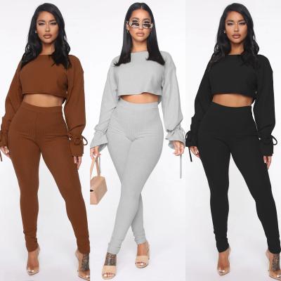 China Breathable Two Piece Outfit Crewneck Pullover White Women Long Sleeve Sweatsuit Sets Women for sale