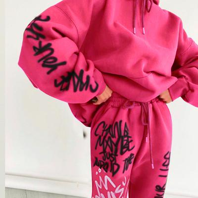 China Anti-pilling new 2 piece cotton sweat sets hoodie set women clothing letter printing hood sweatsuit for sale