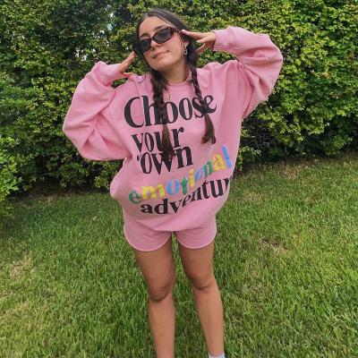 China Breathable logo hoodie sweat pant set custom letter printing Japanese pink oversized women sweatshirt for sale