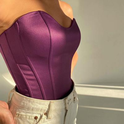 China 2021 summer new women's fishbone tube top pure color breathable ladies' skinny corset tops tie waist for sale