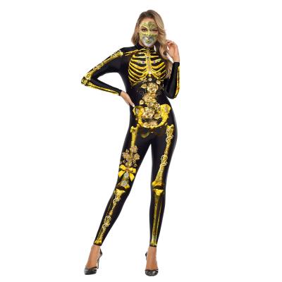 China 2021 Skeleton Print Halloween Onesie Cosplay Costume Women Skeleton Breathable Print for sale