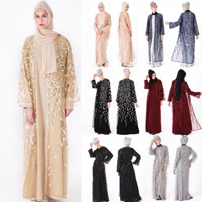 China Summer Leaf Elegant Open Front Abaya M Sequin Embroidered Kimono for sale