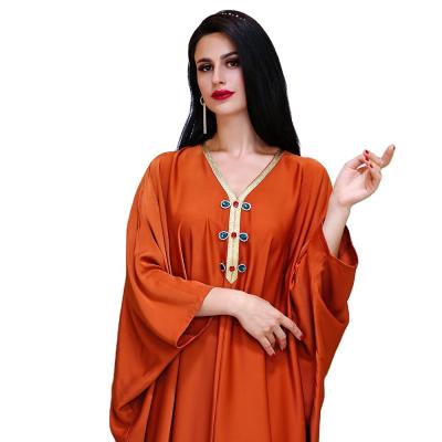 China Gold Rim Orange Satin Hand-stitched Diamond Bat Sleeve Cape Middle East Burning Loose Dress S for sale