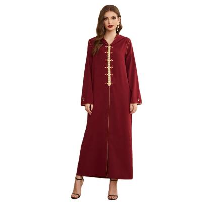 China Wholesale Luxury Women's Arabic Islamic Clothing Diamond Beaded Ethnic Dress Dubai Turkey MuslimHooded Abaya for sale