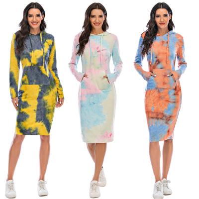 China Anti-wrinkle 2021 Newly design logo and colors women tie dye promotional custom hoodie dress for sale