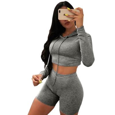 China Anti-pilling custom design high quality women crop hoodie and biker shorts two piece sets for sale for sale