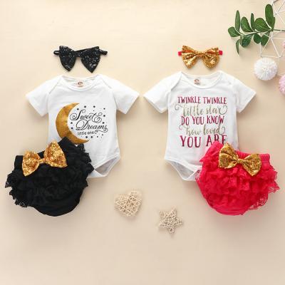 China 2021 Hot Selling Amazon European and American Style Baby Summer Style European and American Romper Suits Shorts Three-Piece Headband for sale