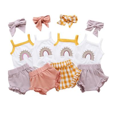 China Hot Selling Fashion Baby Summer Clothes Three-Piece Suits, Sling Camisole Shorts Headband Sets Baby Clothes Cotton for sale