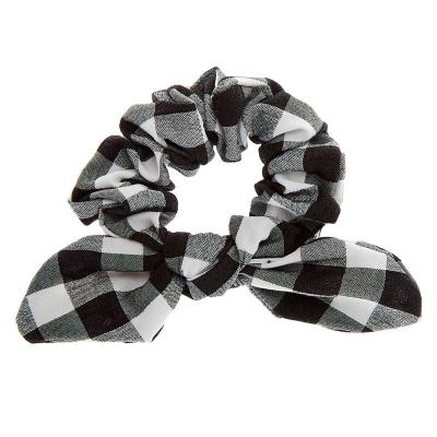 China Custom Beau Hair Bow Bow Elastic Black And White Gingham Hair Scrunchies Hair Ties For Women Girls for sale