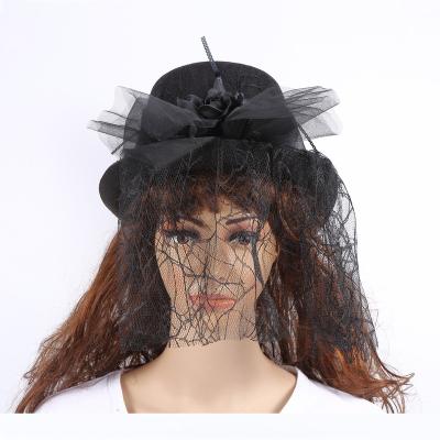 China Halloween Soft Props Party Veil Mystery Black Hat Tulle Adult Women Fashion Formal Hat for sale