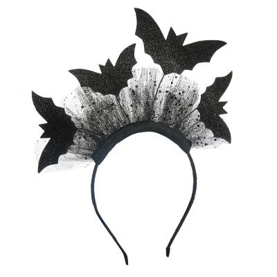 China Lovely Fashion Design Cute Halloween Glitter Bat Headband Black Tulle Headband For Party Hair Accessories for sale