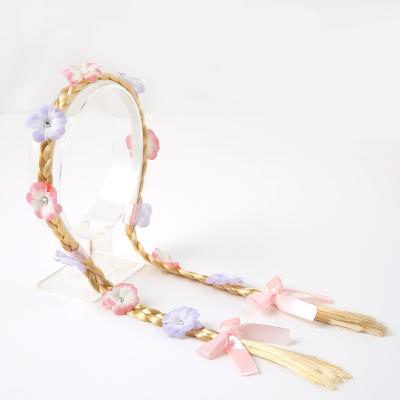 China New Arrival Sweet Decorative Hair Extensions Braided Hair Wigs Headband With Colorful Flowers Headband for sale