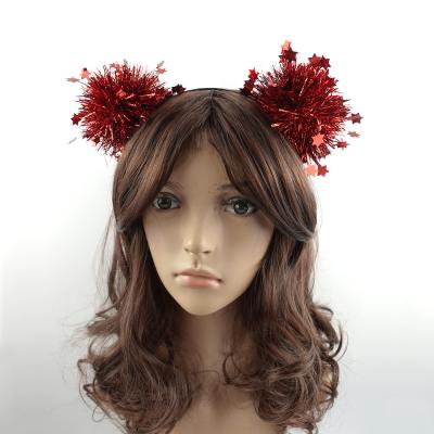 China Lovely Wholesale Christmas kids fancy hairband red pompom grass Headband for festival hair accessories for sale