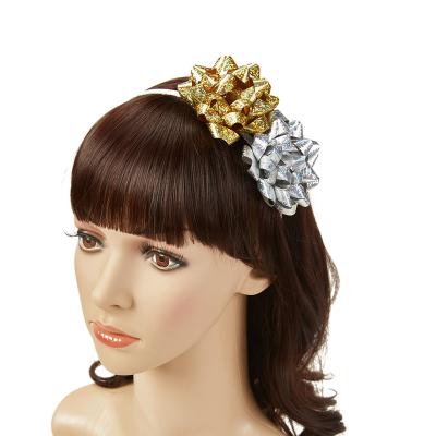 China Beautiful hot sale Christmas girls flower children's group compact headband ribbon and gold ribbon headband children party Christmas hair band for sale