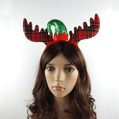 China Cute Christmas Deer Horns Hair Band Hat Best Price Gingham Christmas Hair Accessories Headband Red Deer Horns Headband For Kids Adults for sale