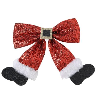 China New Year's Eve Hair Decoration Girls Women Hair Barrette Glitter Christmas Pattern Shoes And Red Bow Knot Hair Clip For Party for sale