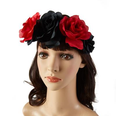 China Hair accessories 2021 fashionable red and black flower headband fabrics rose headband wedding party hair accessories women flower hair band for sale