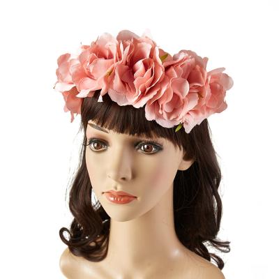 China Fashion Making Artificial Natural Hair Peony Headband Wedding Party Hair Accessories Fashion Headband Light Pink Woman for sale