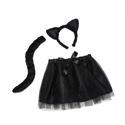 China Lovely new style kids skirt set girls two piece skirt black cosplay tutu skirt with cat ear hair band and tail for sale