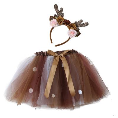 China Best Selling Breathable Tutu Dress Sets Dark Brown Headband And Tutu Reindeer Skirt 2 Set For Girls for sale