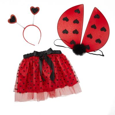 China New Product Breathable Skirt Sets Lover Shaped Headband Ladybug Wings And Red Tutu Skirt 3 Sets For Girls Cosplay for sale