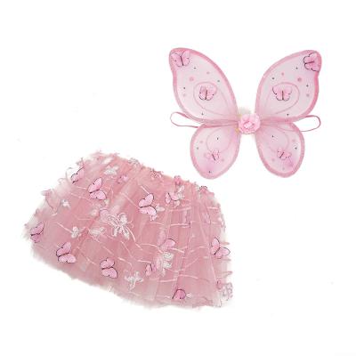 China 2021 new fashion beautiful butterfly fairy pink tutu skirt set women skirt set women summer skirt set for sale