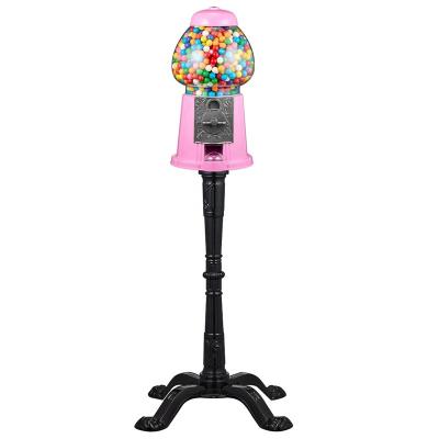 China 15 Inch Antique Pink Gumball Bank Machine Chewing Gum Dispenser Kwang Hsieh With Metal Stand for sale