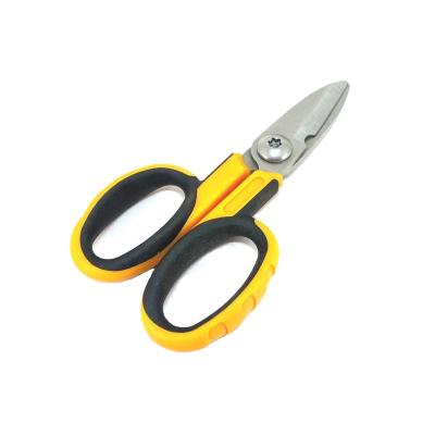 China Anti-impact Handles Designed Kwang Hsieh Industry Serrated Blades Electrician Scissors With Wire Cutting Notch for sale