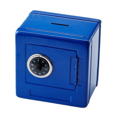 China Custom Kwang Hsieh Custom Small Blue Metal Piggy Bank Piggy Bank Coin Cash Box With Lock for sale