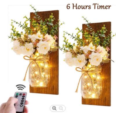 China 2021 Transitional Warm Wood Light Wall Decor Mason Jar Wall Sconce Remote FOB for sale