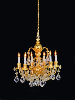 China Europe Crystal and Brass Gold Plated Stunning Large Miniature Dollhouse Chandelier 6-Arm 12V/LED 1:12 Scale for sale