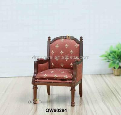 China Furniture 1/12 Vintage Vintage Fine Velvet Dollhouse Furniture Modern Antique Miniature Dollhouse Wing Chair Handmade QW60294 for sale