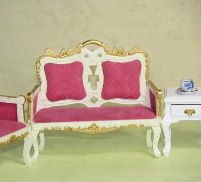 China VICTORIAN MINIATURE wooden style wooden red velvet DOLL HOUSE couch FURNITURE for sale