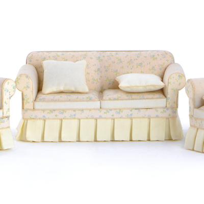 China 1:12 Miniature China Wooden With Fabric Sofa Set For Dollhouse for sale